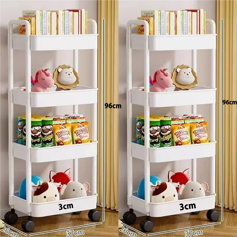 Carrinho de armazenamento de estante, organizador de cozinha móvel com rodas, prateleira de banheiro multicamadas, rack de armazenamento de lanches domésticos
