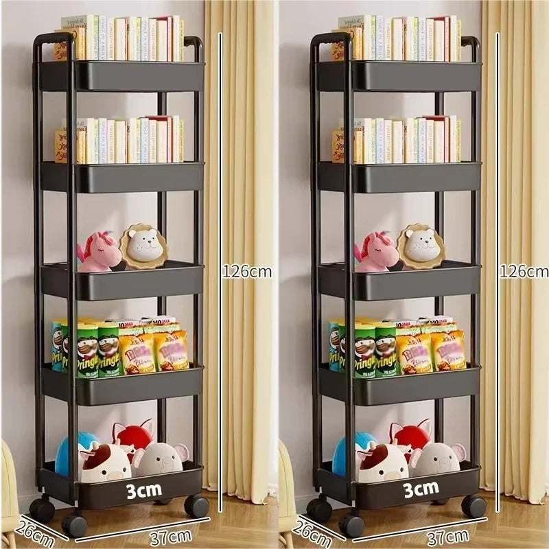 Carrinho de armazenamento de estante, organizador de cozinha móvel com rodas, prateleira de banheiro multicamadas, rack de armazenamento de lanches domésticos