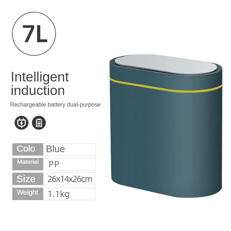 **Lixeira Inteligente Automática 7 L – Sensor Eletrônico à Prova d’Água para Cozinha e Banheiro, Design de Junção Estreita**