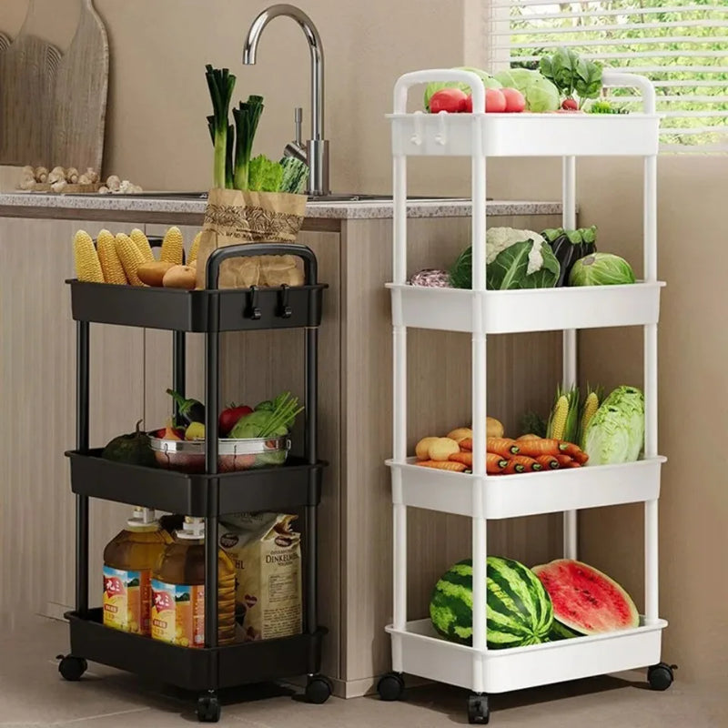 Carrinho de armazenamento de estante, organizador de cozinha móvel com rodas, prateleira de banheiro multicamadas, rack de armazenamento de lanches domésticos