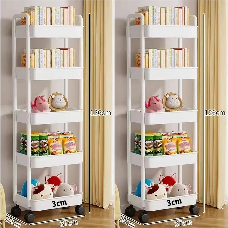 Carrinho de armazenamento de estante, organizador de cozinha móvel com rodas, prateleira de banheiro multicamadas, rack de armazenamento de lanches domésticos