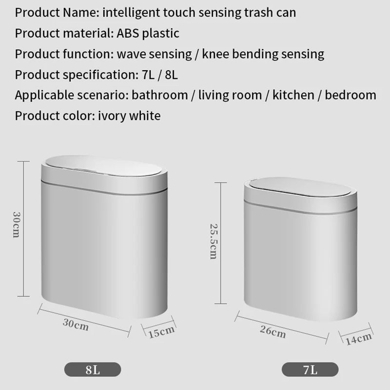 **Lixeira Inteligente Automática 7 L – Sensor Eletrônico à Prova d’Água para Cozinha e Banheiro, Design de Junção Estreita**