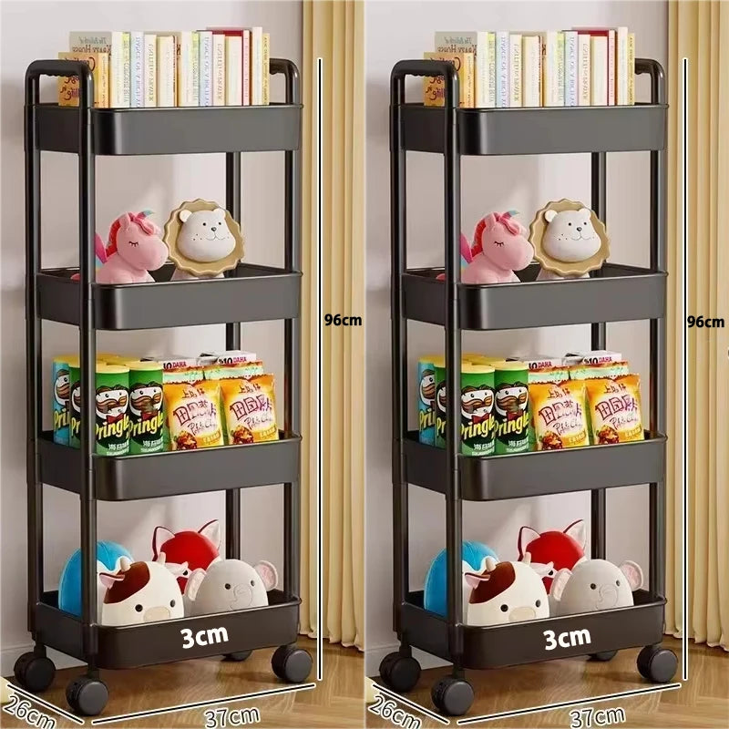 Carrinho de armazenamento de estante, organizador de cozinha móvel com rodas, prateleira de banheiro multicamadas, rack de armazenamento de lanches domésticos