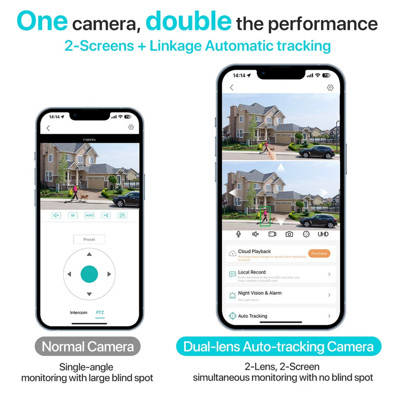 Câmera de Segurança 4K 8MP Wi-Fi PTZ – Dupla Lente com Rastreamento Inteligente e Visão Noturna | IP66 HD para Monitoramento Externo