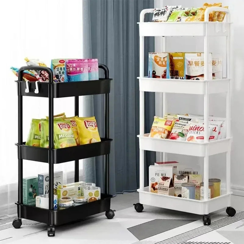 Carrinho de armazenamento de estante, organizador de cozinha móvel com rodas, prateleira de banheiro multicamadas, rack de armazenamento de lanches domésticos