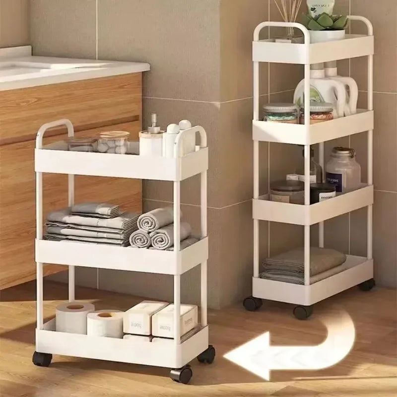 Carrinho de armazenamento de estante, organizador de cozinha móvel com rodas, prateleira de banheiro multicamadas, rack de armazenamento de lanches domésticos