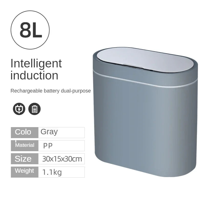 **Lixeira Inteligente Automática 7 L – Sensor Eletrônico à Prova d’Água para Cozinha e Banheiro, Design de Junção Estreita**