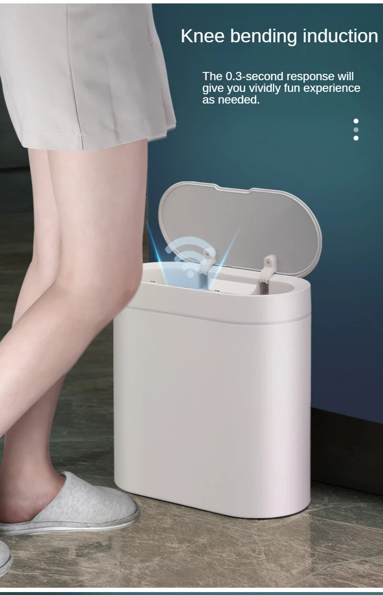 **Lixeira Inteligente Automática 7 L – Sensor Eletrônico à Prova d’Água para Cozinha e Banheiro, Design de Junção Estreita**