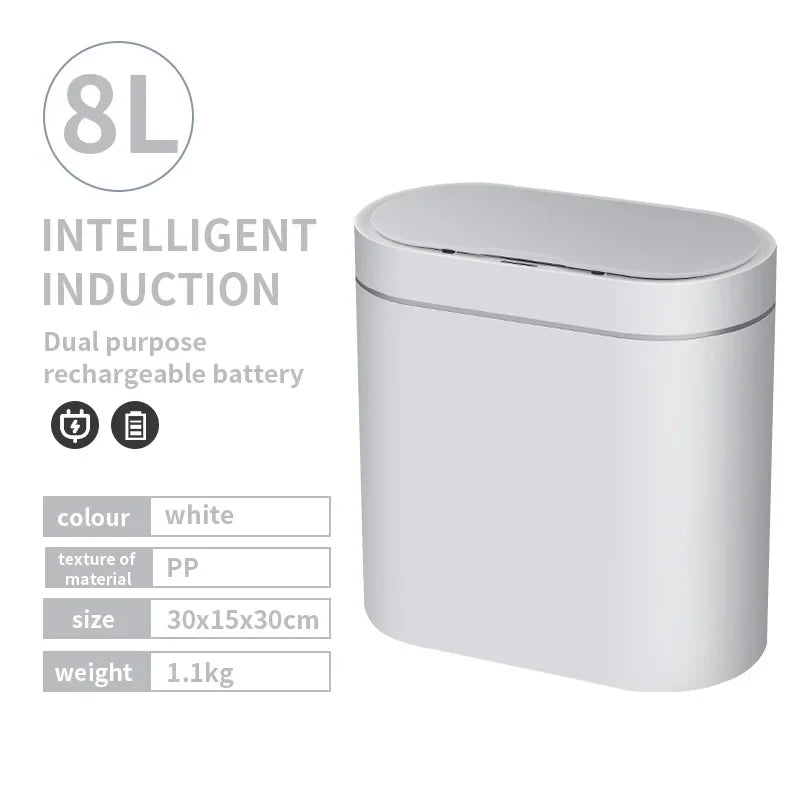 **Lixeira Inteligente Automática 7 L – Sensor Eletrônico à Prova d’Água para Cozinha e Banheiro, Design de Junção Estreita**