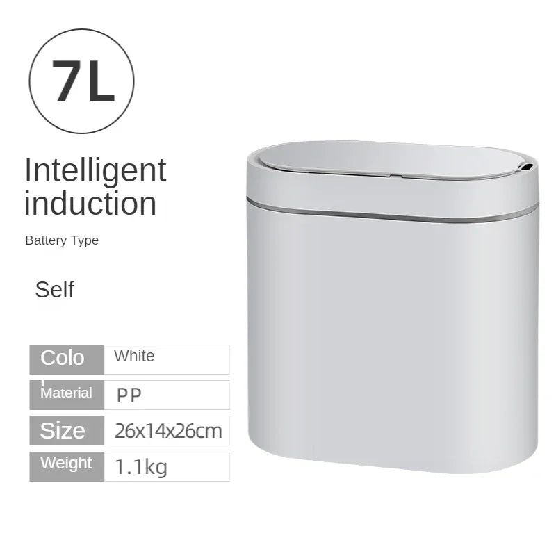 **Lixeira Inteligente Automática 7 L – Sensor Eletrônico à Prova d’Água para Cozinha e Banheiro, Design de Junção Estreita**