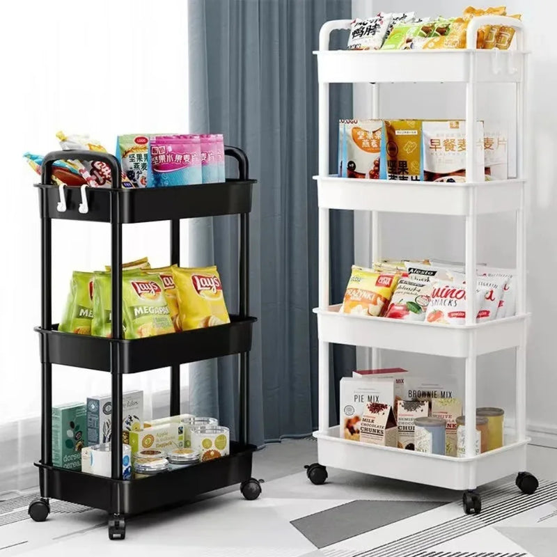 Carrinho de armazenamento de estante, organizador de cozinha móvel com rodas, prateleira de banheiro multicamadas, rack de armazenamento de lanches domésticos