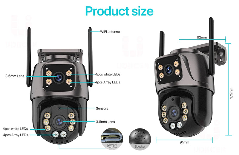 Câmera de Segurança 4K 8MP Wi-Fi PTZ – Dupla Lente com Rastreamento Inteligente e Visão Noturna | IP66 HD para Monitoramento Externo