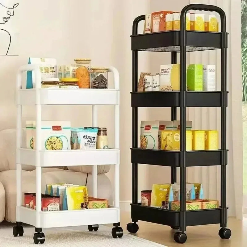 Carrinho de armazenamento de estante, organizador de cozinha móvel com rodas, prateleira de banheiro multicamadas, rack de armazenamento de lanches domésticos